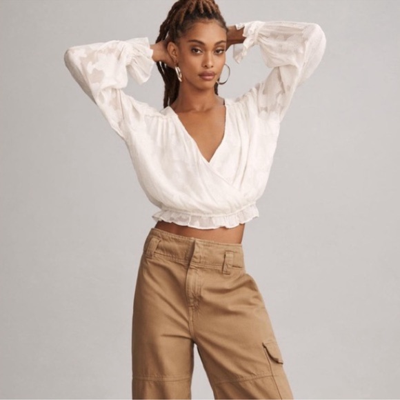 Anthropologie Sheer Surplice Blouse S - Picture 5 of 14